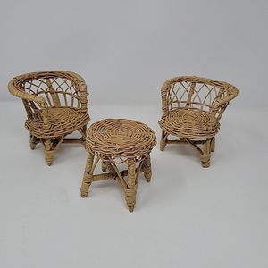 Miniature Rattan/Wicker Doll House Size Furniture Lot of 3